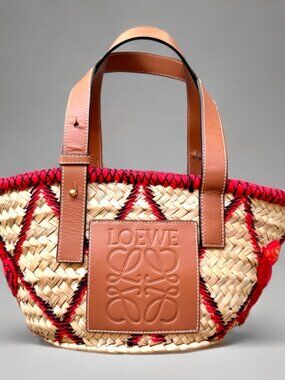Loewe Paula's Ibiza William de Morgan Felted Red Embroidery Palm Basket Handbag